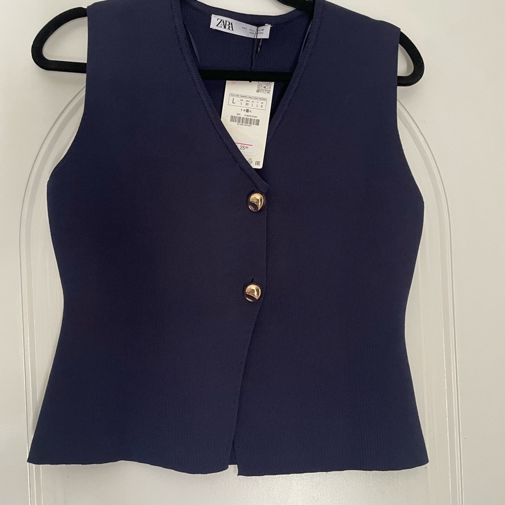 Zara Navy Blue Vest with Gold Buttons